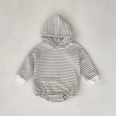 Infants Pinstripe Hooded Sweater Romper Jumpsuit
