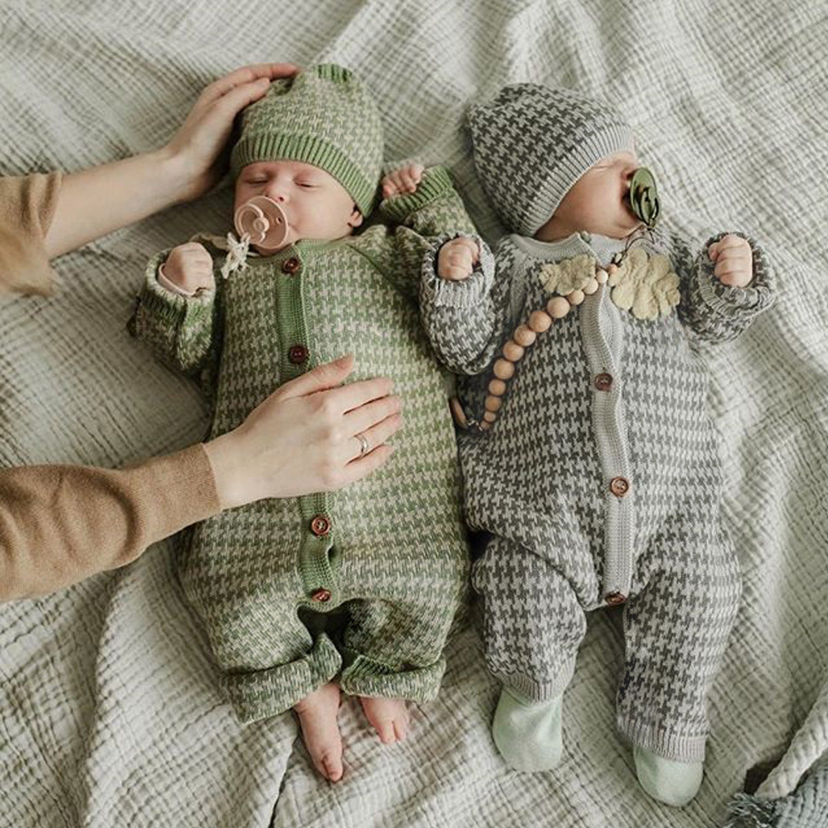 Knitted sweater cotton one-piece romper warm hat