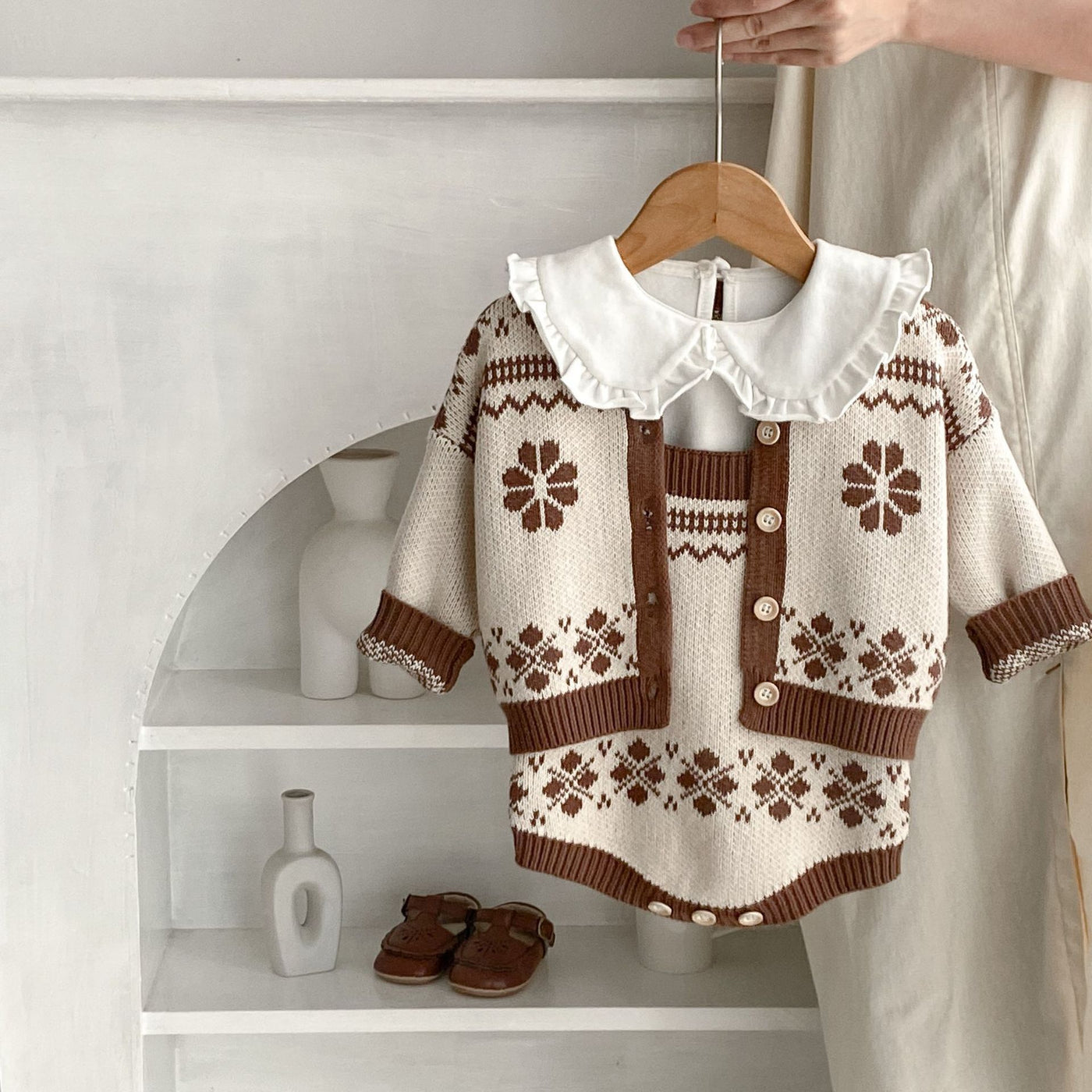 Children's Simplicity Printed Sweater Easy Matching Coat Suspender Romper