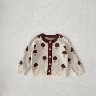 Knitted Cotton Sweater Mushroom Jacquard Coat Romper Two-piece Set