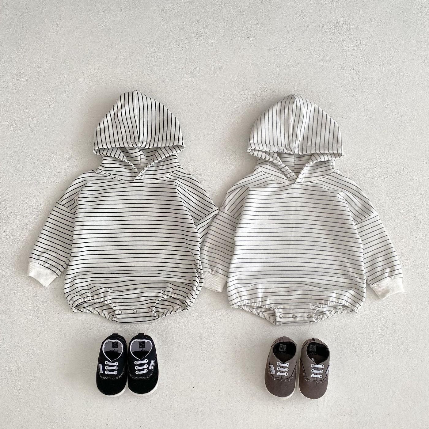 Infants Pinstripe Hooded Sweater Romper Jumpsuit