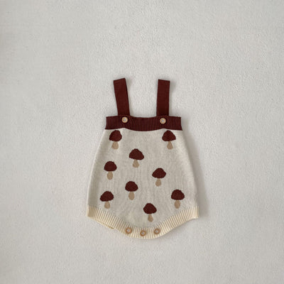 Knitted Cotton Sweater Mushroom Jacquard Coat Romper Two-piece Set