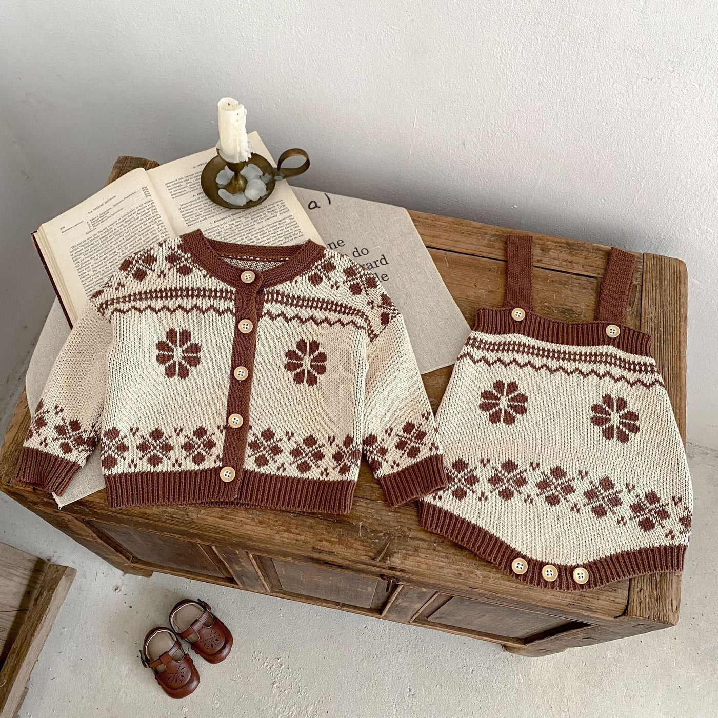 Children's Simplicity Printed Sweater Easy Matching Coat Suspender Romper