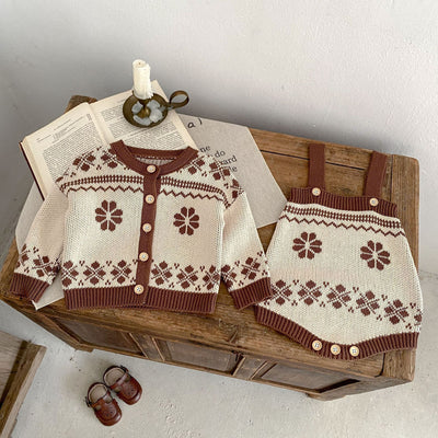 Children's Simplicity Printed Sweater Easy Matching Coat Suspender Romper