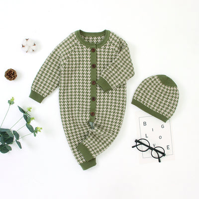 Knitted sweater cotton one-piece romper warm hat
