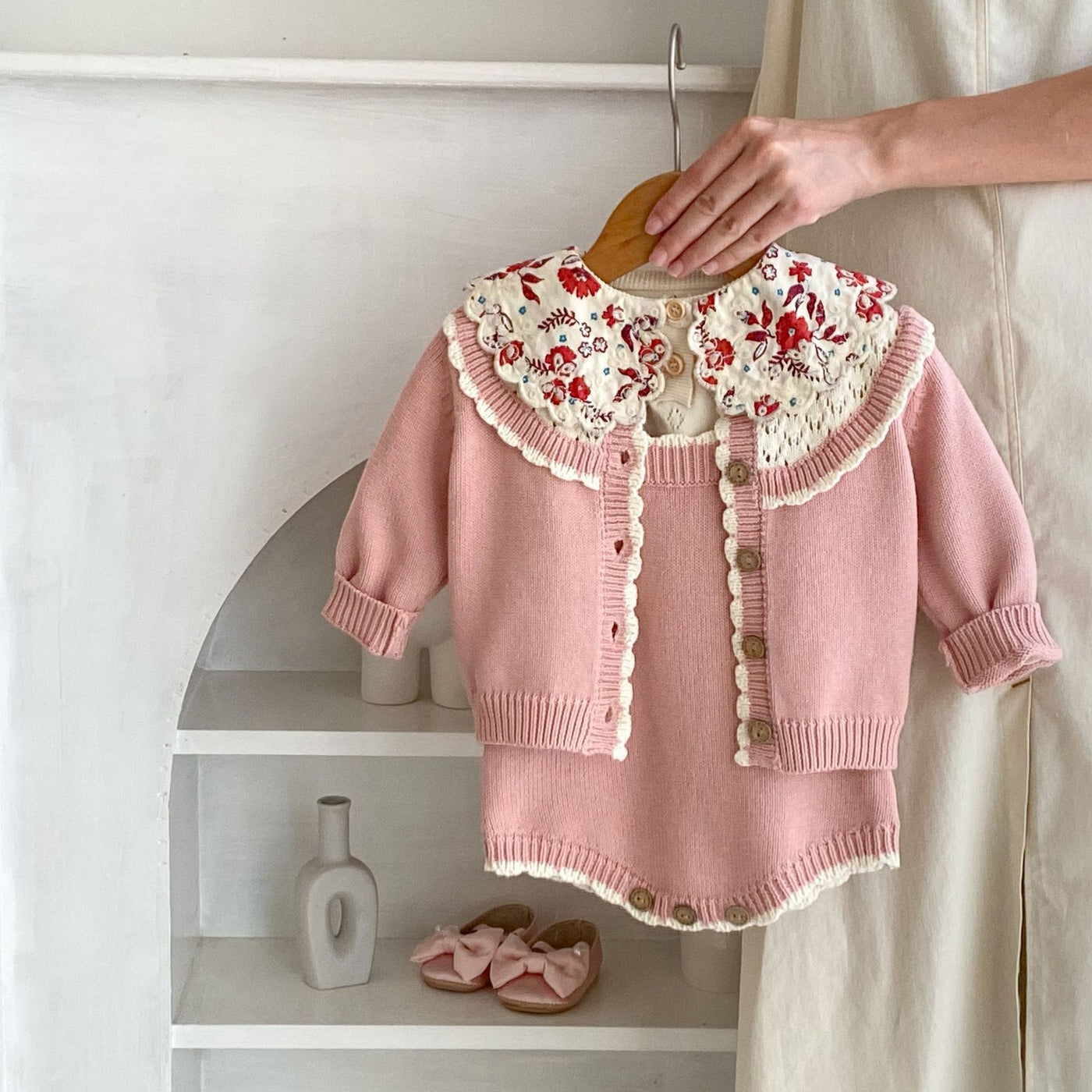 Knitting Suit Contrast Color Sweater Suspender Romper