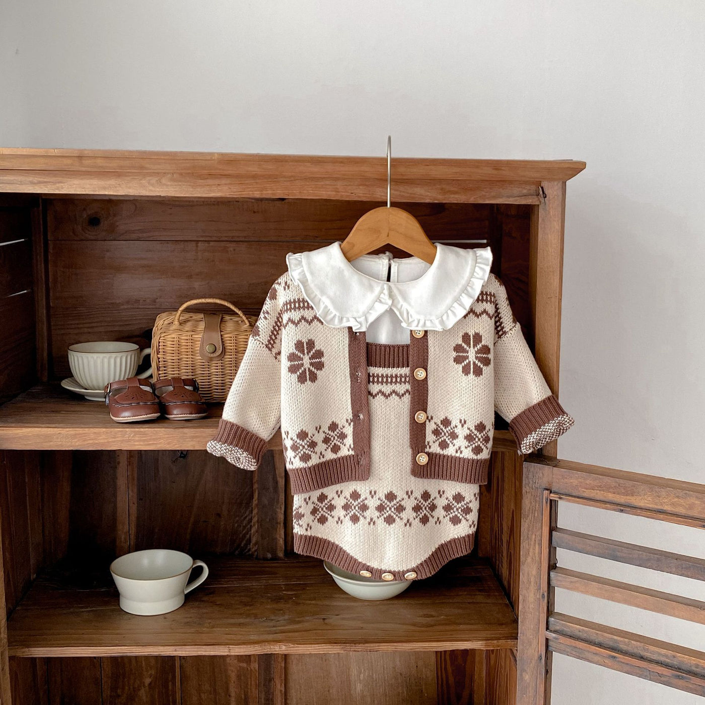 Children's Simplicity Printed Sweater Easy Matching Coat Suspender Romper