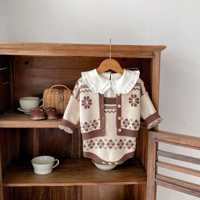 Children's Simplicity Printed Sweater Easy Matching Coat Suspender Romper