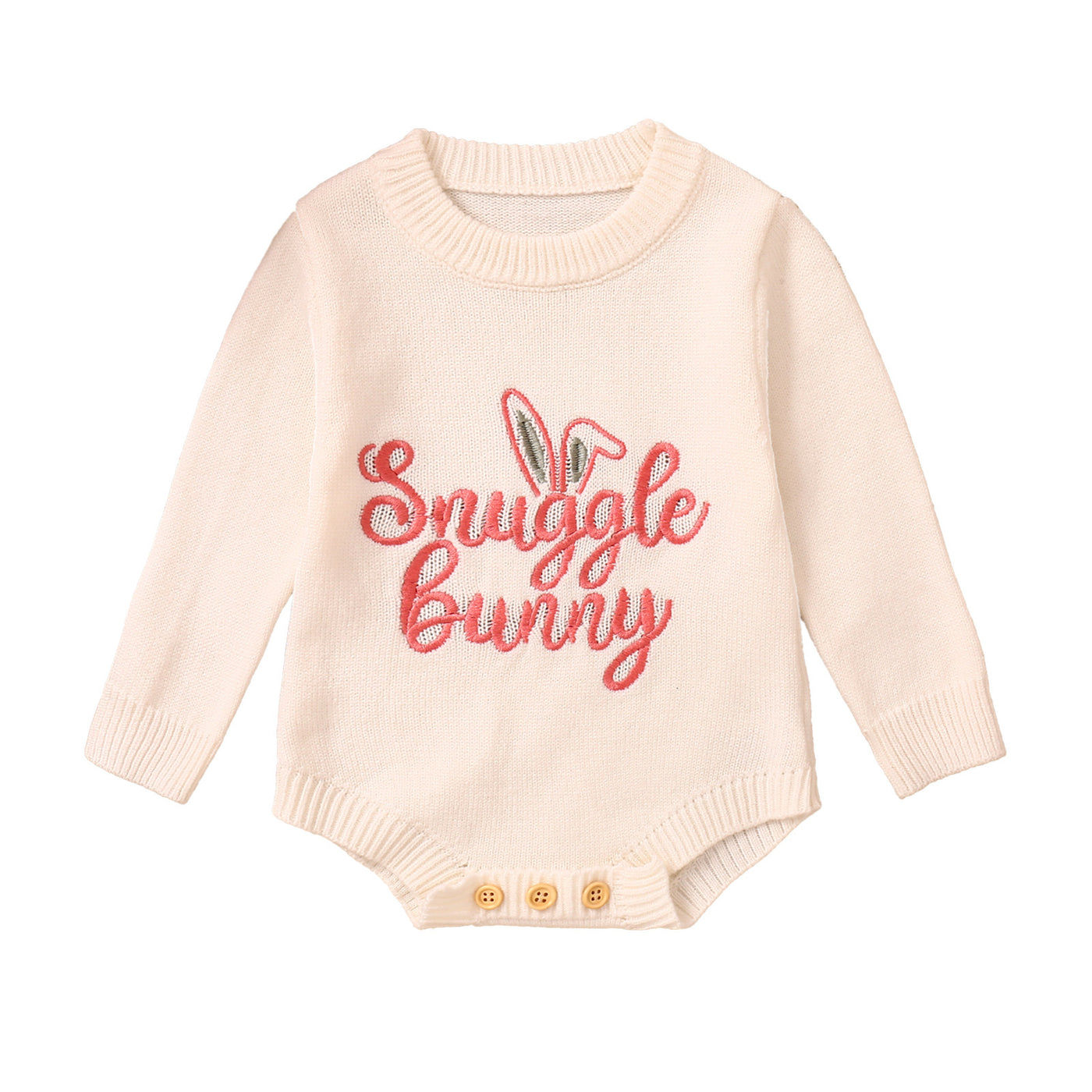 Children's Romper Easter Rabbit Ear Letter Embroidery Round Neck Long Sleeve Sweater
