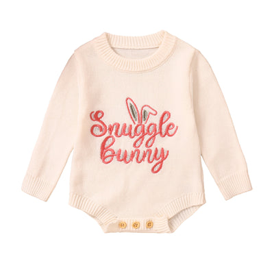 Children's Romper Easter Rabbit Ear Letter Embroidery Round Neck Long Sleeve Sweater