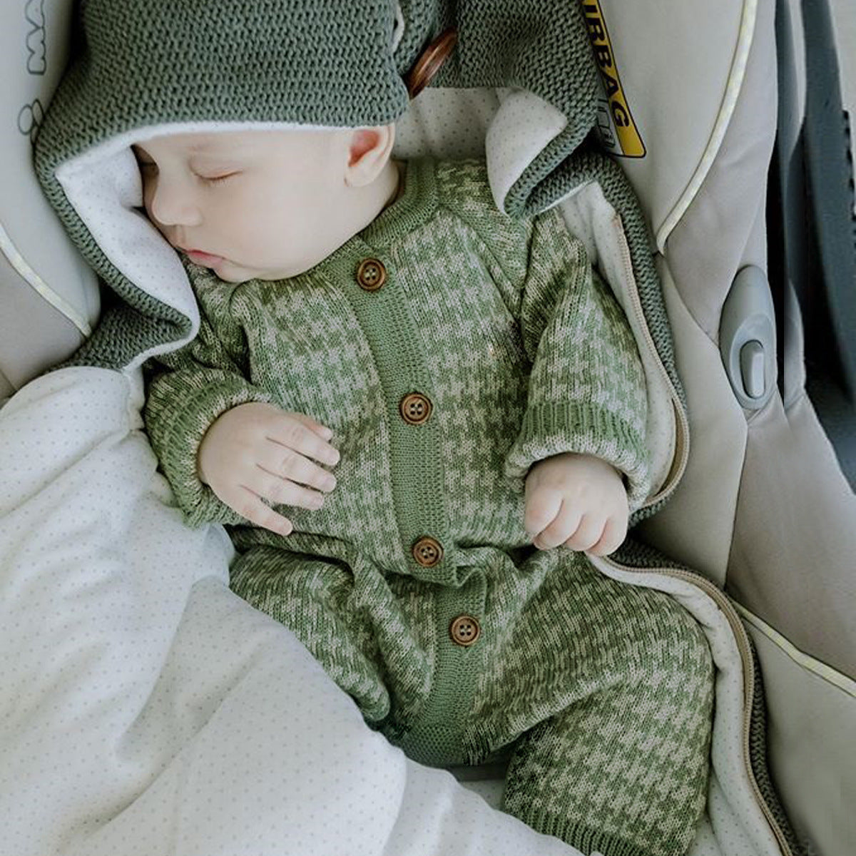 Knitted sweater cotton one-piece romper warm hat