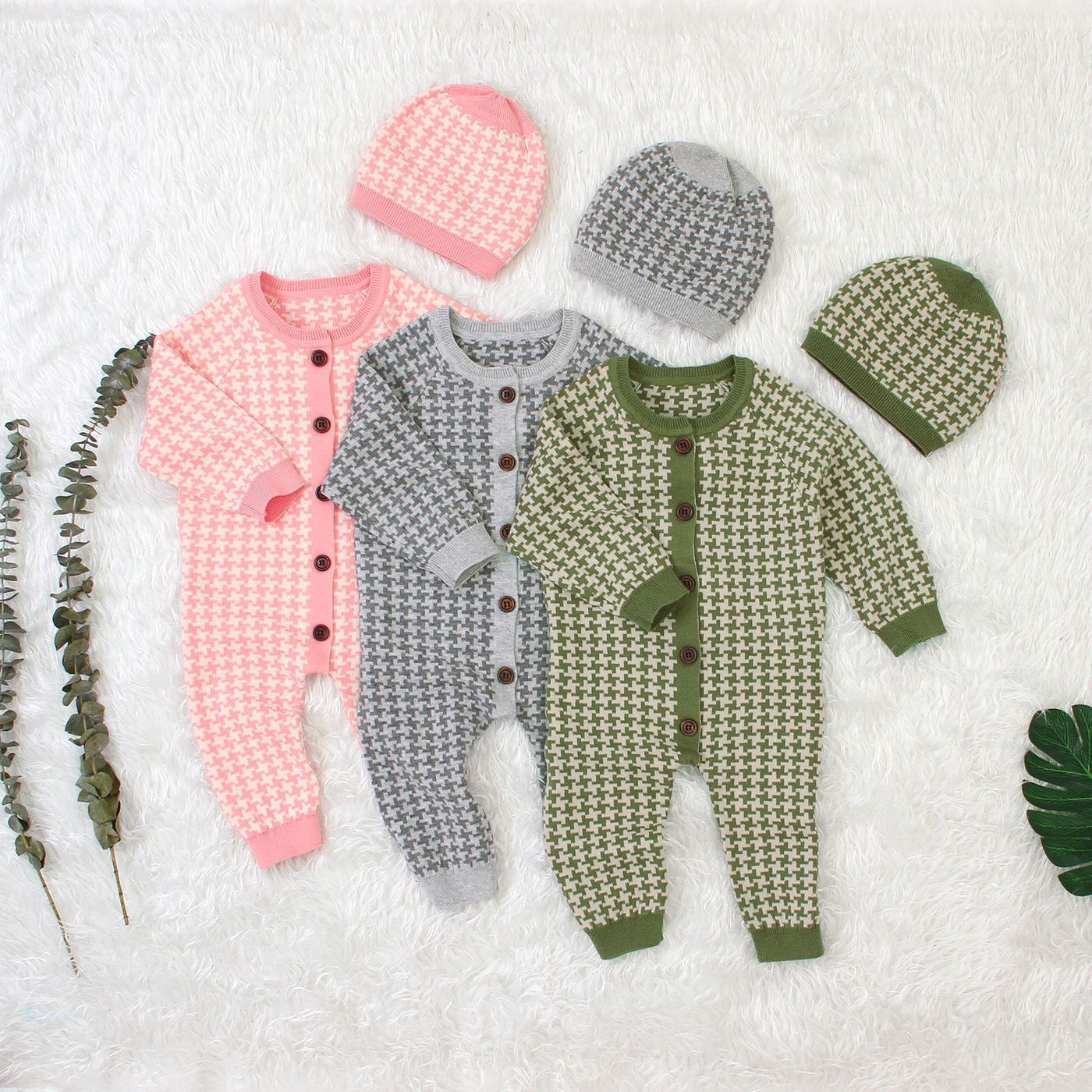 Knitted sweater cotton one-piece romper warm hat