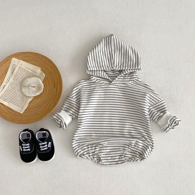 Infants Pinstripe Hooded Sweater Romper Jumpsuit