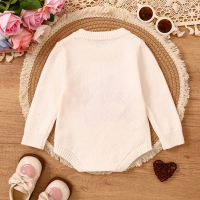 Children's Romper Easter Rabbit Ear Letter Embroidery Round Neck Long Sleeve Sweater