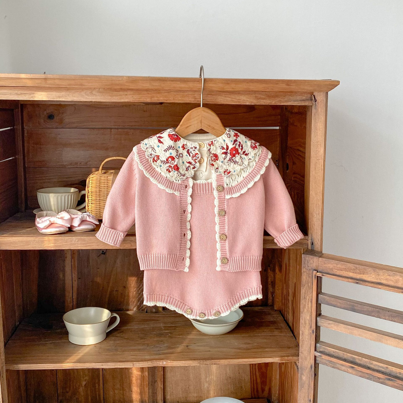 Knitting Suit Contrast Color Sweater Suspender Romper