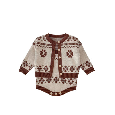 Children's Simplicity Printed Sweater Easy Matching Coat Suspender Romper