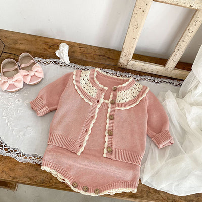 Knitting Suit Contrast Color Sweater Suspender Romper