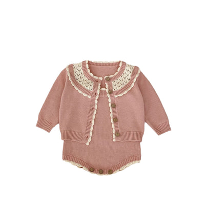 Knitting Suit Contrast Color Sweater Suspender Romper
