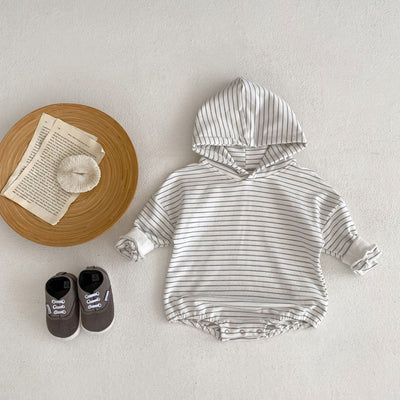 Infants Pinstripe Hooded Sweater Romper Jumpsuit