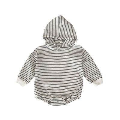 Infants Pinstripe Hooded Sweater Romper Jumpsuit
