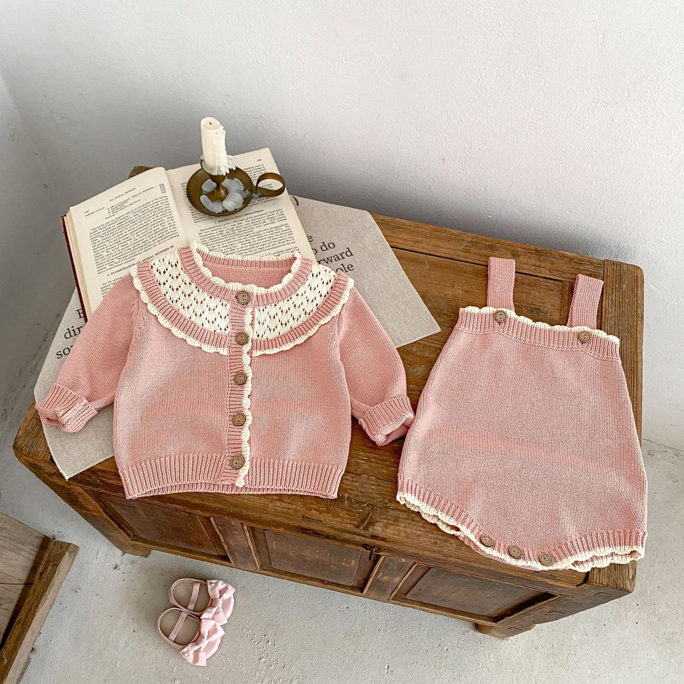 Knitting Suit Contrast Color Sweater Suspender Romper