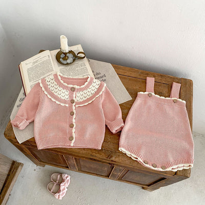 Knitting Suit Contrast Color Sweater Suspender Romper