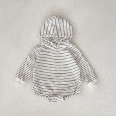 Infants Pinstripe Hooded Sweater Romper Jumpsuit