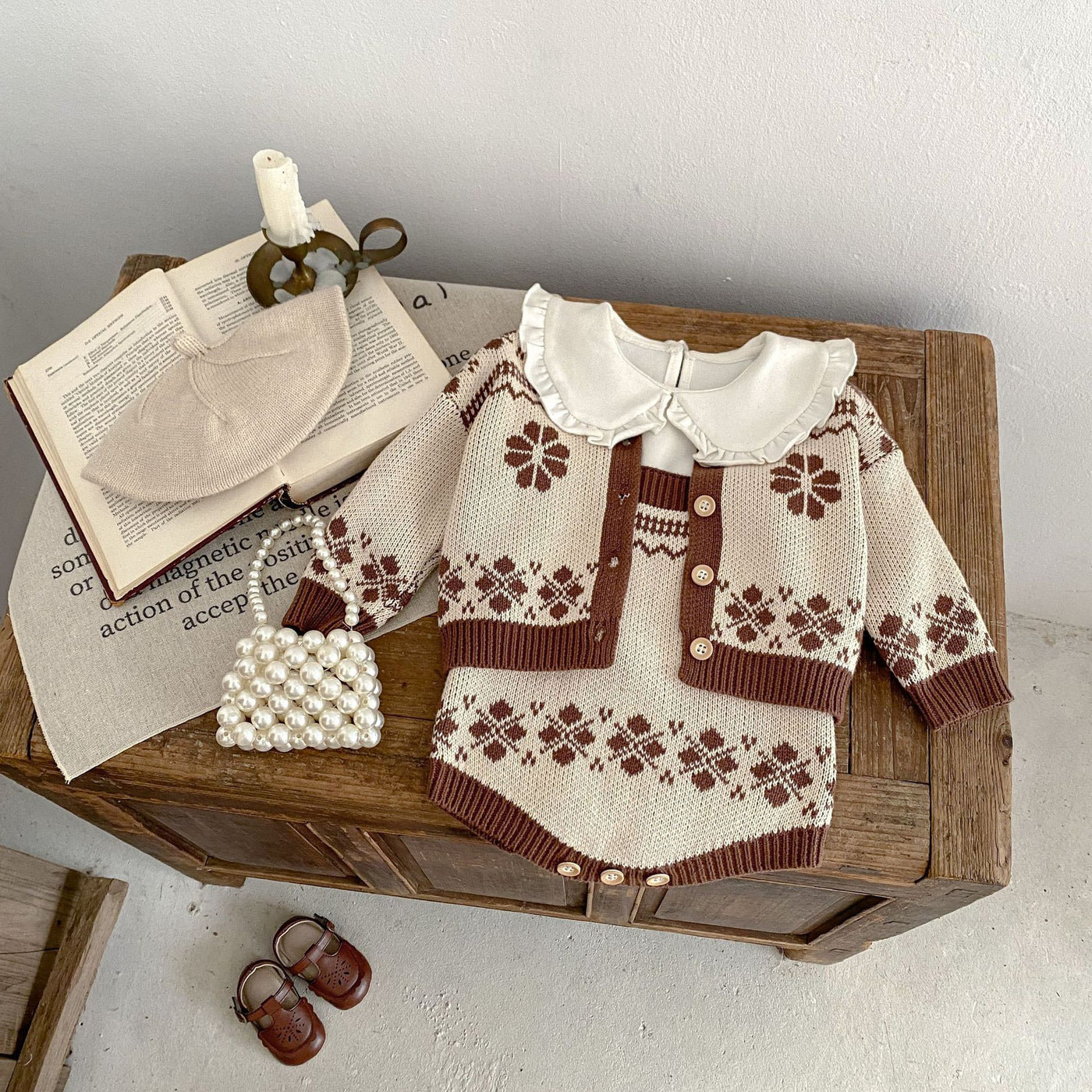 Children's Simplicity Printed Sweater Easy Matching Coat Suspender Romper