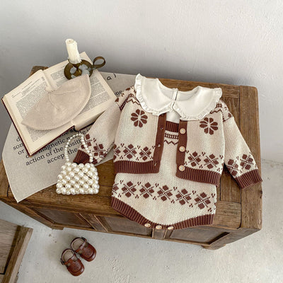 Children's Simplicity Printed Sweater Easy Matching Coat Suspender Romper